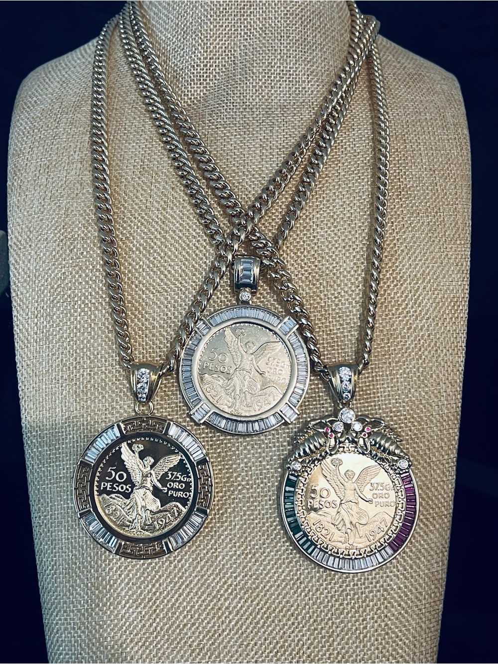 Sterling Silver 50 Pesos Coin Pendant Necklace - Silver